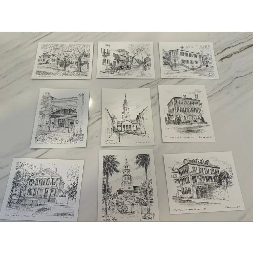 Vintage Charleston Sketches John Moll Note Cards Heritage Art 9 Cards Boxed Set
